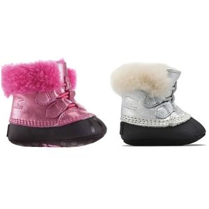 SOREL Caribootie Silver & Pink Metallic Booties Shoes Infant Baby Size 2 NIB NEW